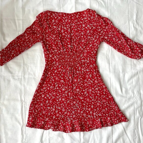 ZARA Women's Red Floral Print 3/4 Sleeve Ruffled Mini Dress - Picture 2 of 6
